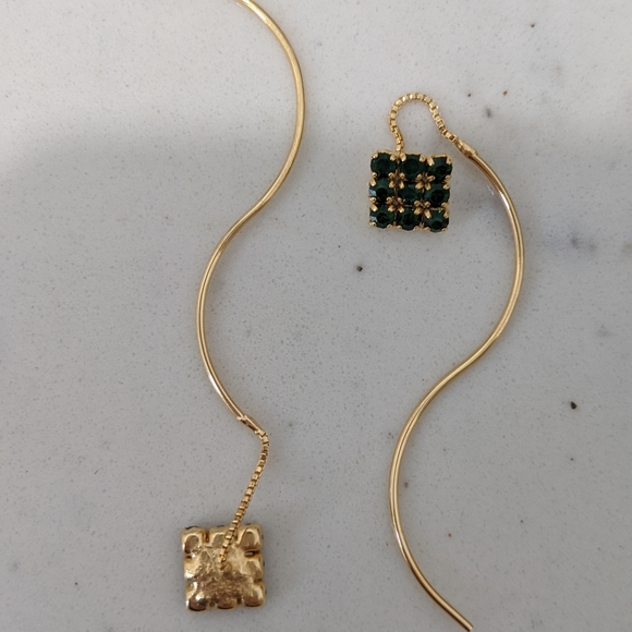 Boho Theader Earrings  Squared Green CZ Earrings - Picture 4 of 6